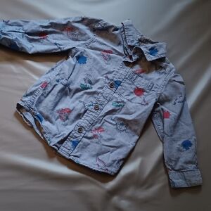 CAT & JACK Kids Dinosaur Print Button-Up Long Sleeve Shirt 2T